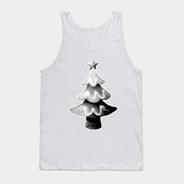 Monochrome Christmas Tree - Fir Tree Watercolor Illustration / Painting Tank Top by Star Fragment Designs